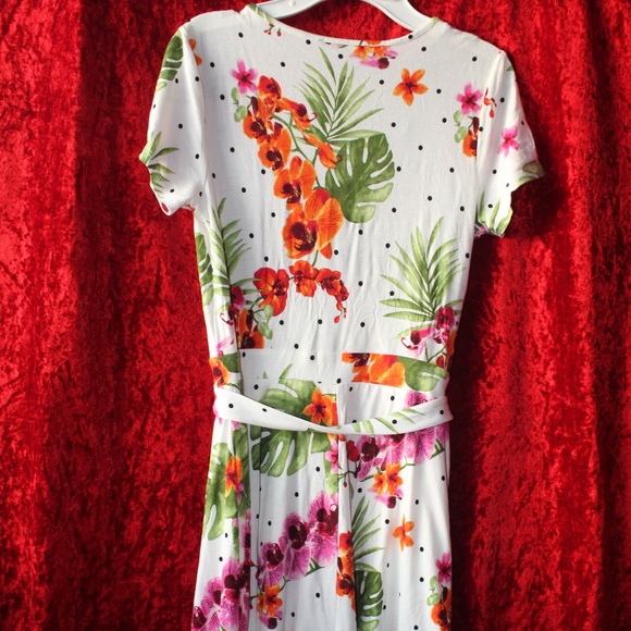 White Polka Dot Floral Romper/Dress/SwimSuit Cover - Picture 2 of 7